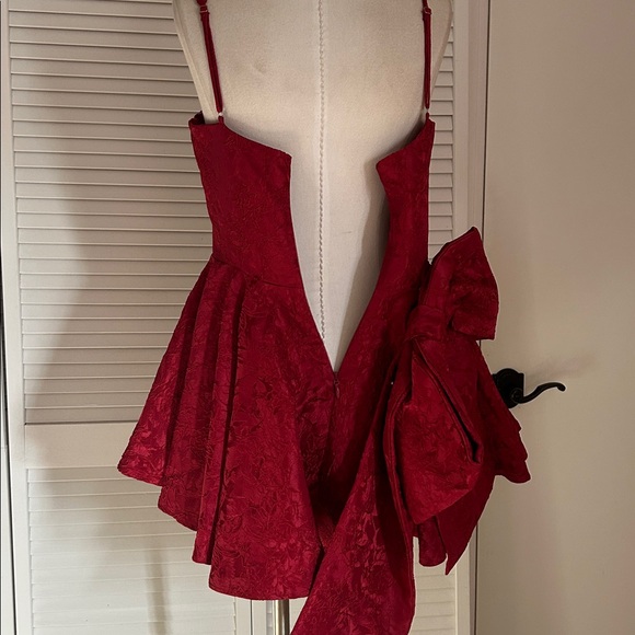 Babyboo EMELIE PLAYSUIT - RED size large jacquard print with bow and corset top - Picture 13 of 16